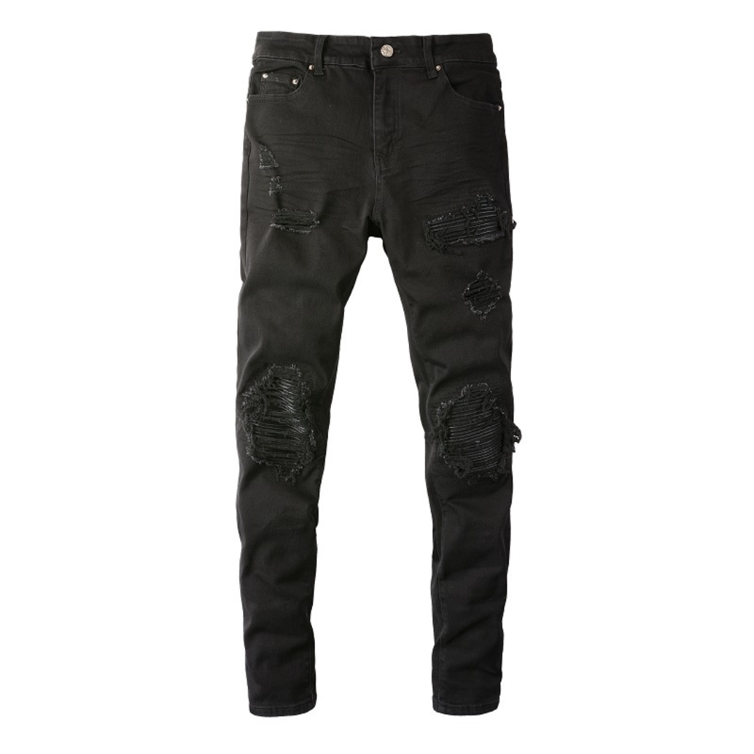 Black Ripped Patch Jeans