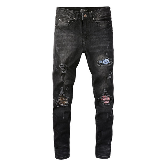 Black Logo Ripped Jeans