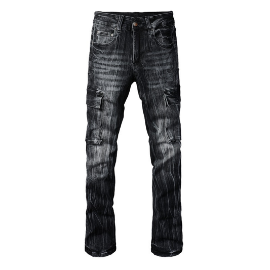 Black Distressed Flared Jeans