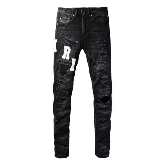 White Logo Distressed Jeans