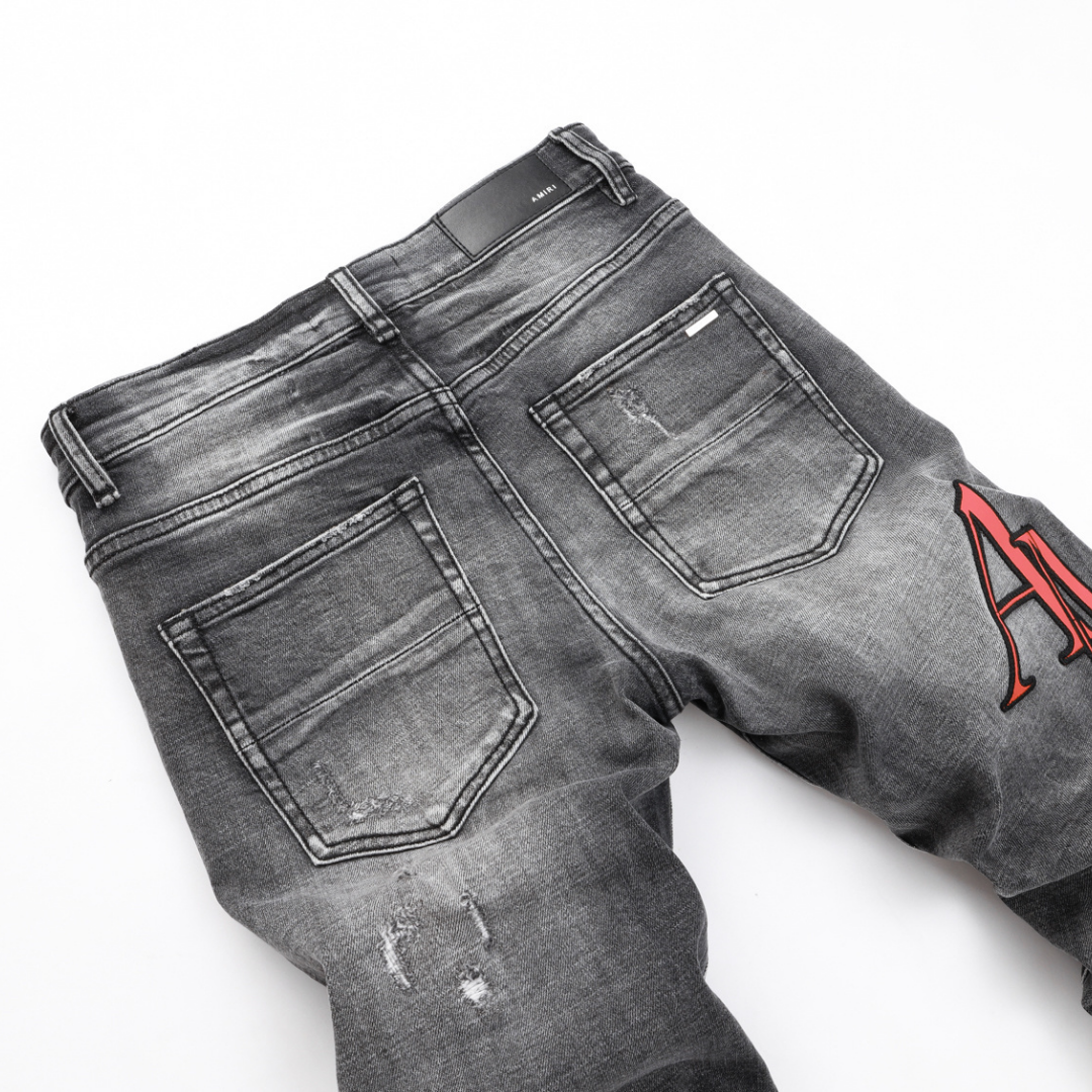 Staggered Grey Logo Jeans