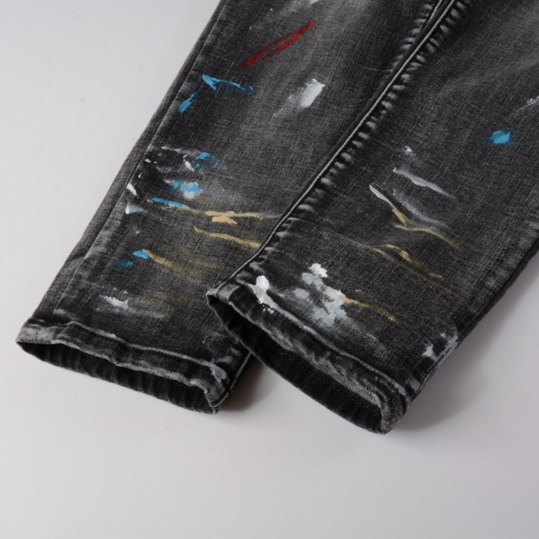 Paint Splatter Ripped Grey Jeans