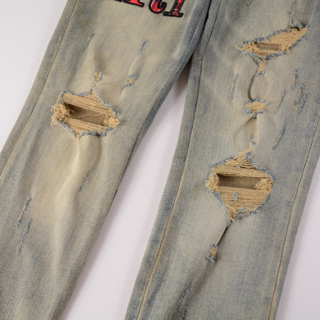 Camo Logo Ripped Jeans