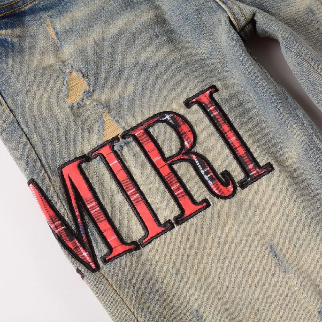 Camo Logo Ripped Jeans