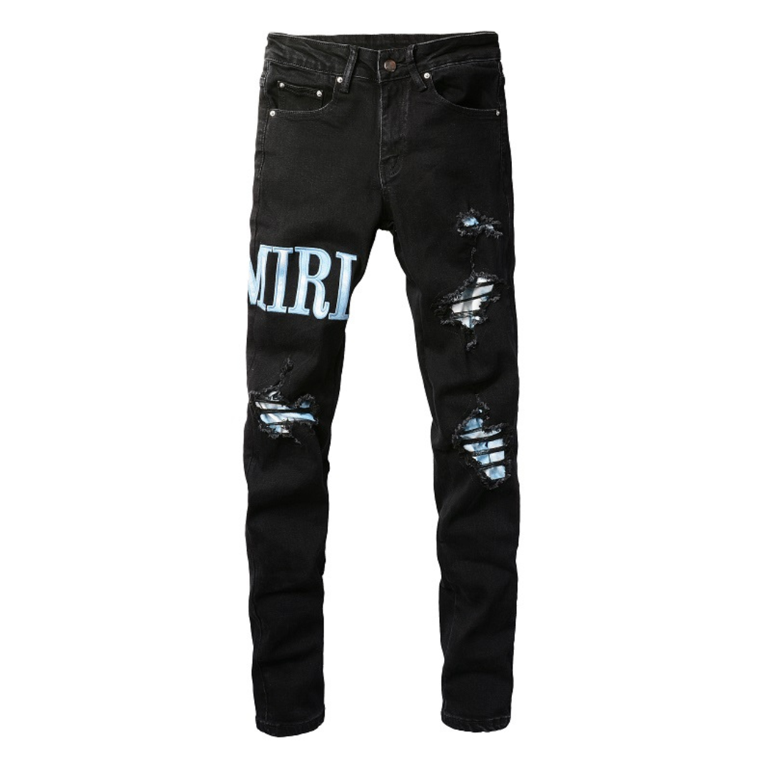 Black Distressed Patch Jeans