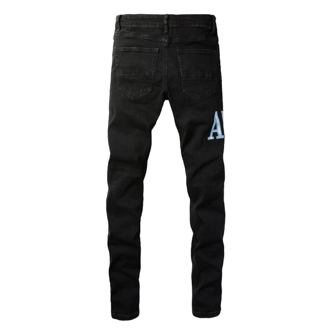 Black Distressed Patch Jeans