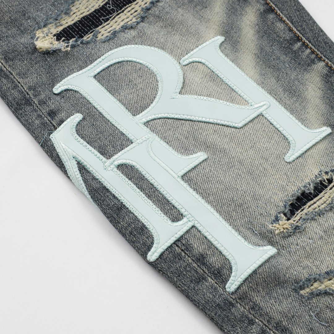 Staggered Grey Blue Jeans