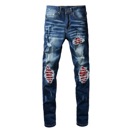 Blue Red Patch Jeans