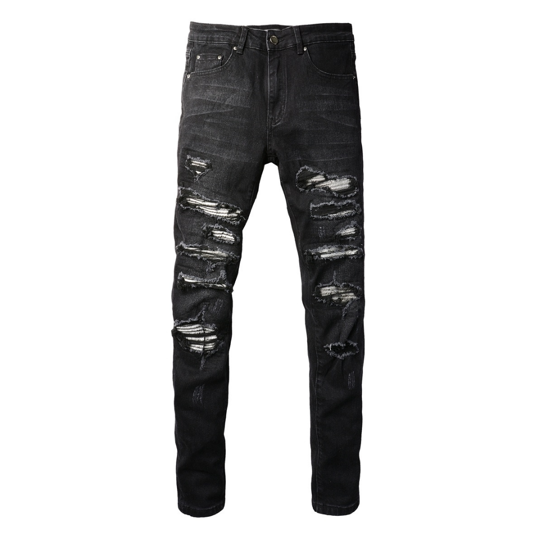 Ripped Patch Black Jeans