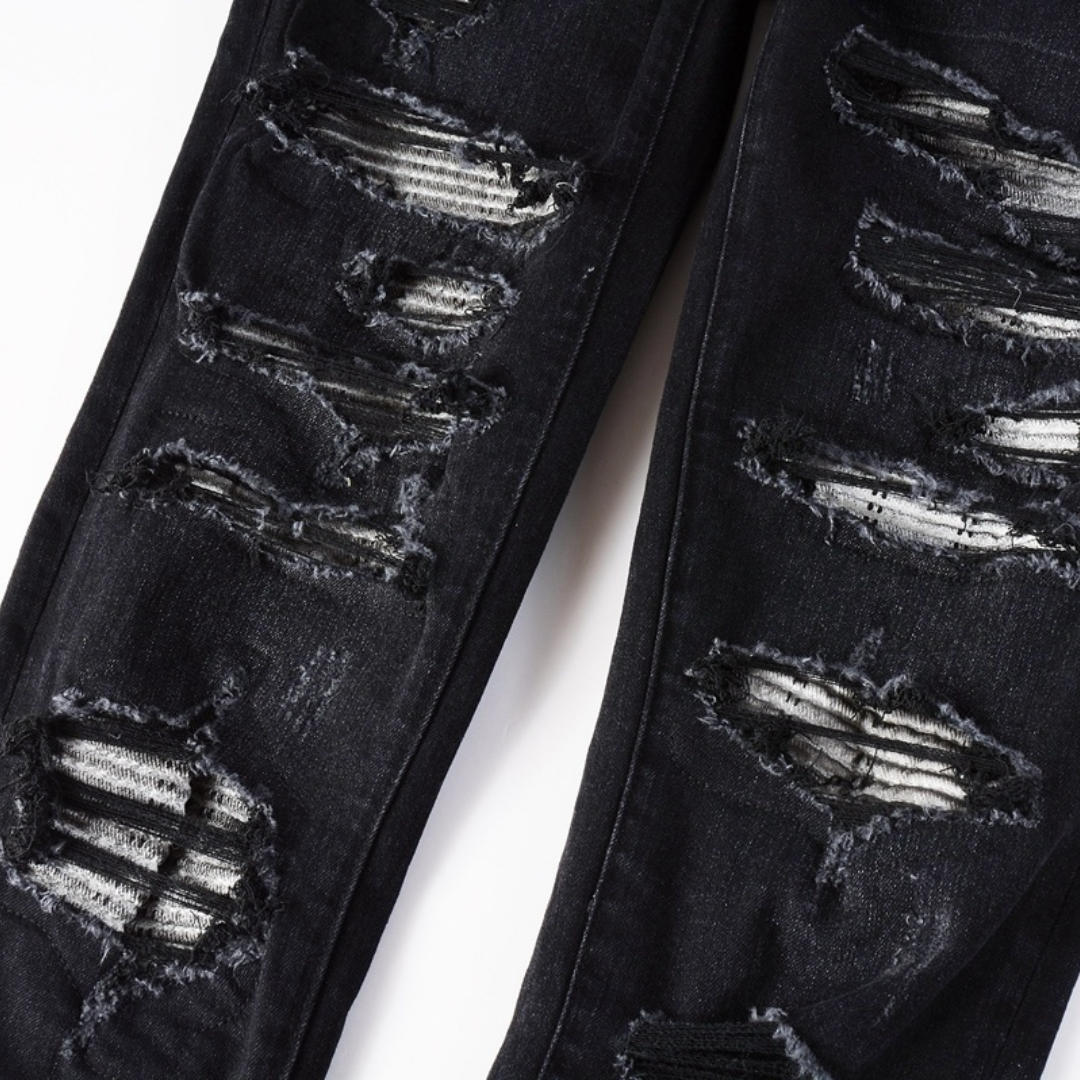 Ripped Patch Black Jeans