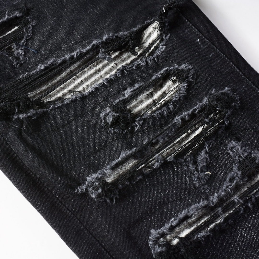Ripped Patch Black Jeans