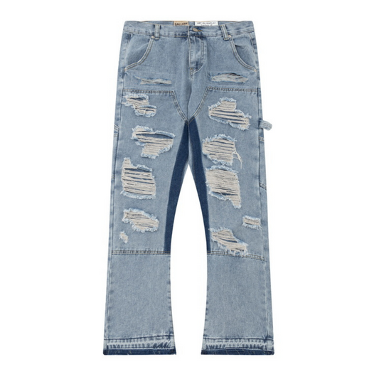 Flared Ripped Blue Jeans