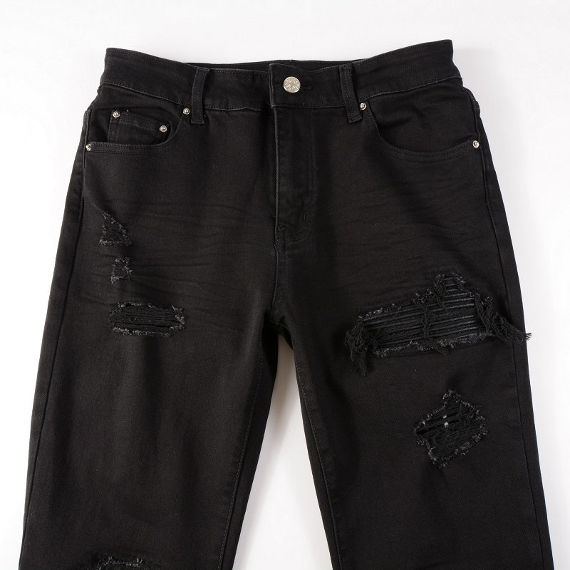 Black Ripped Patch Jeans